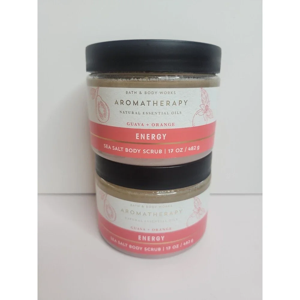 2 Bath & Body Works Aromatherapy ENERGY Guava + Orange Sea Salt Body Scrub 17 oz